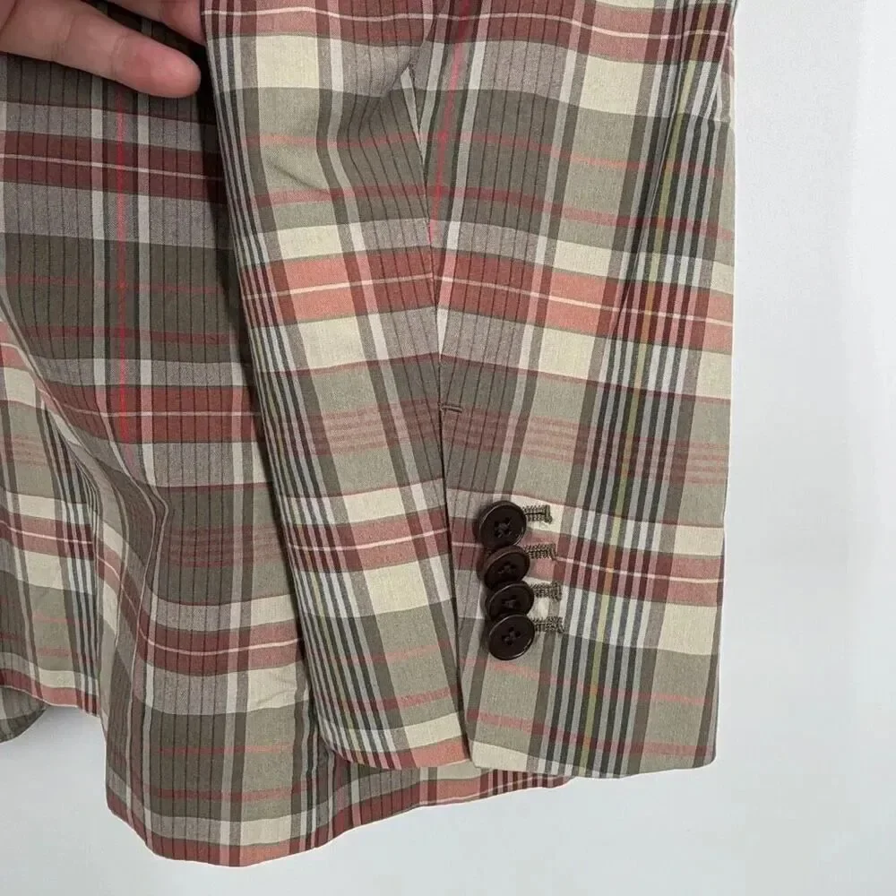 Banana Republic Beige Gray Pink Shabby Chic Plaid Tailored Slim Blazer Size 38